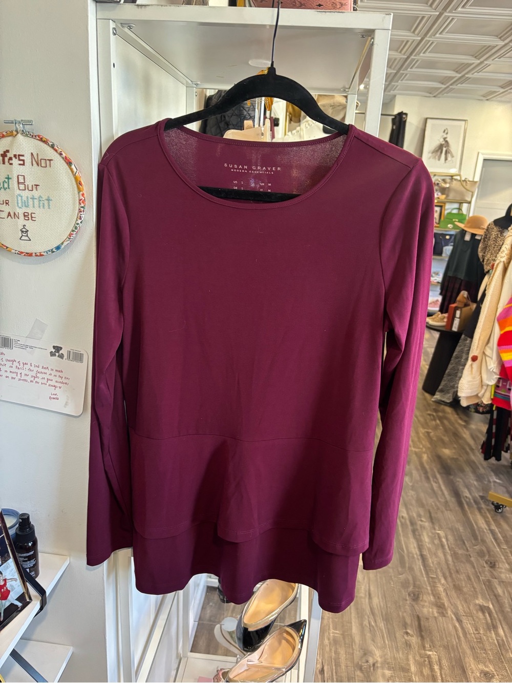 Susan Graver Long Sleeve Layered Top - Plum